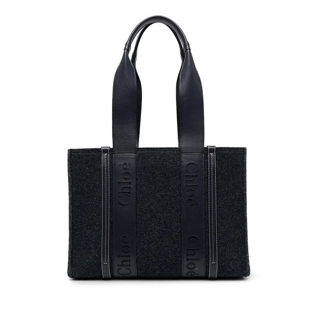 Chloé Medium Felt Woody Tote Blue Wool Very good - Front View