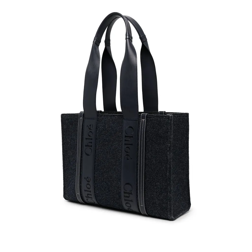 Chloé Medium Felt Woody Tote Blue Wool Very good - Back View