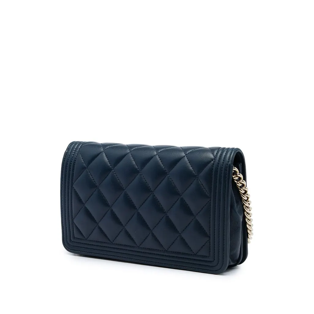 Chanel Small Quilted Lambskin Boy Flap Blue Leather Very good - Back View