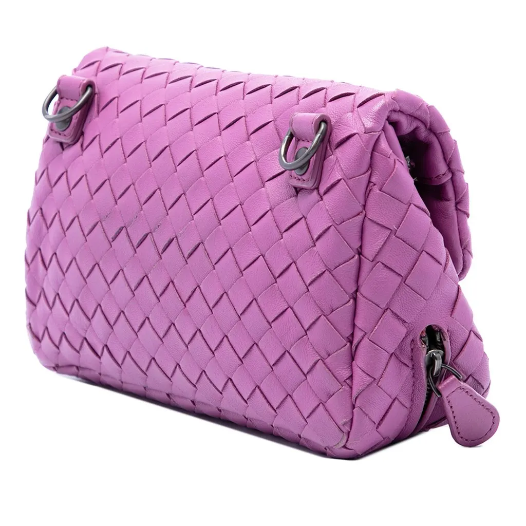 Bottega Veneta Mini Nappa Intrecciato Expandable Chain Flap Crossbody Purple Leather Very good - Back View