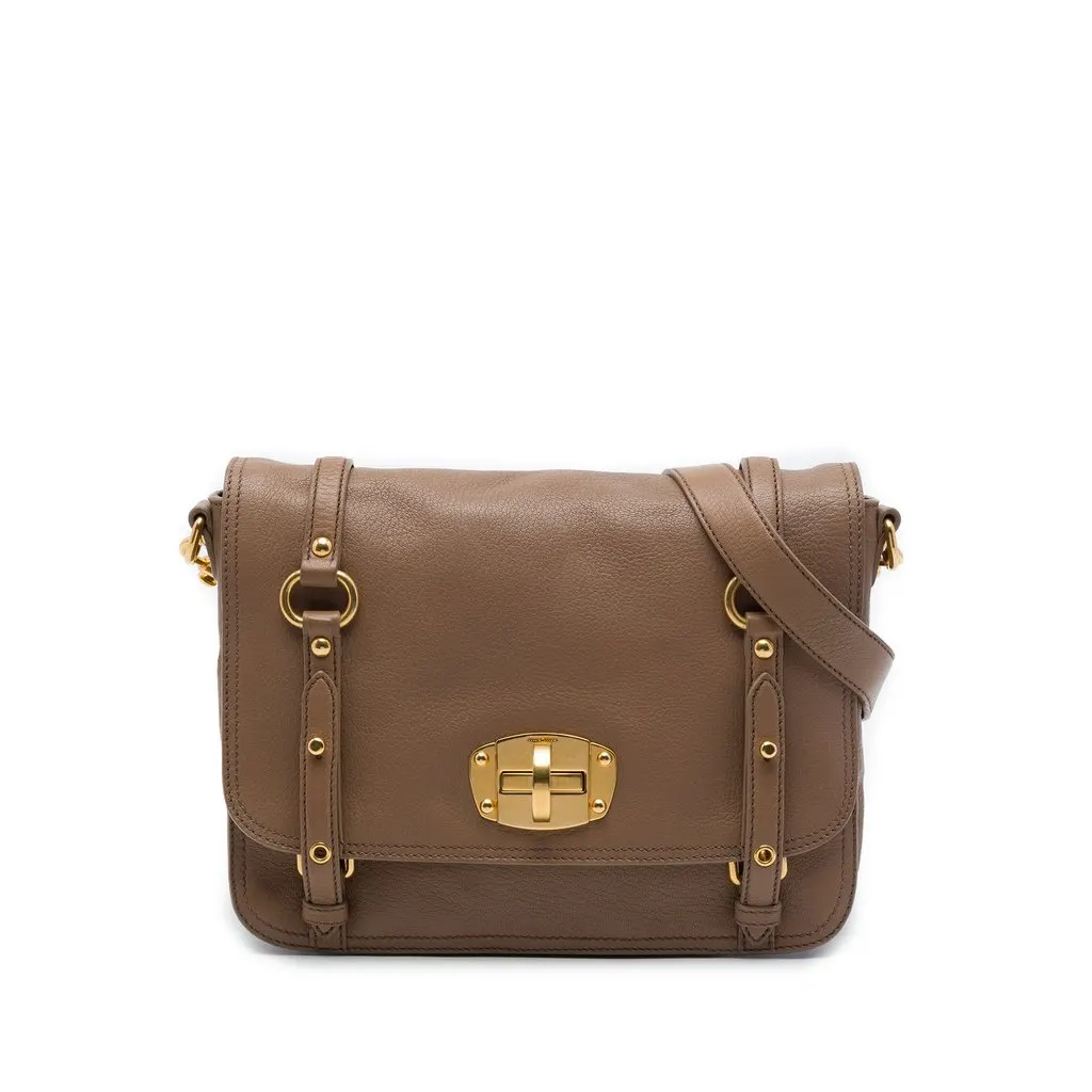 Miu Miu Cervo Deerskin East West Pattina Crossbody Brown Leather Very good - Front View