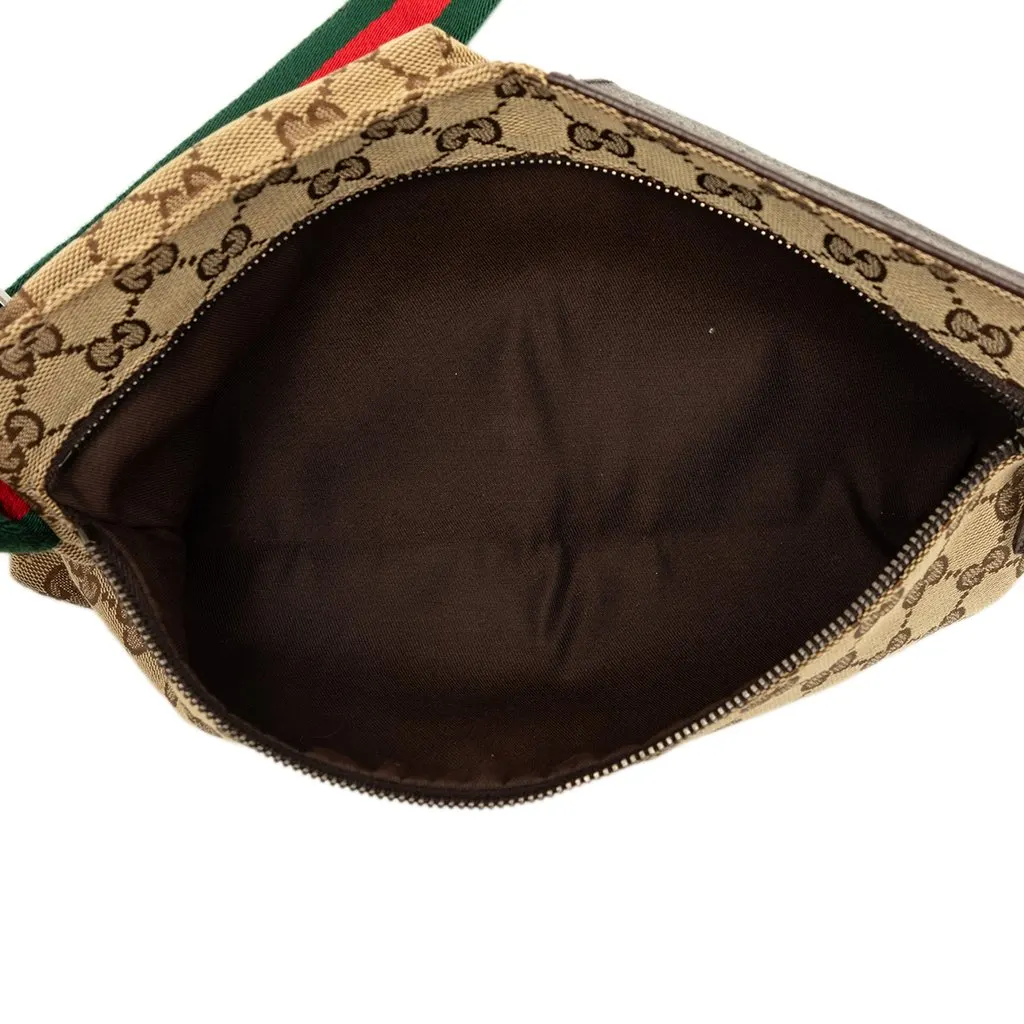 Gucci GG Canvas Web Double Pocket Belt Bag Beige Canvas Good - Model View