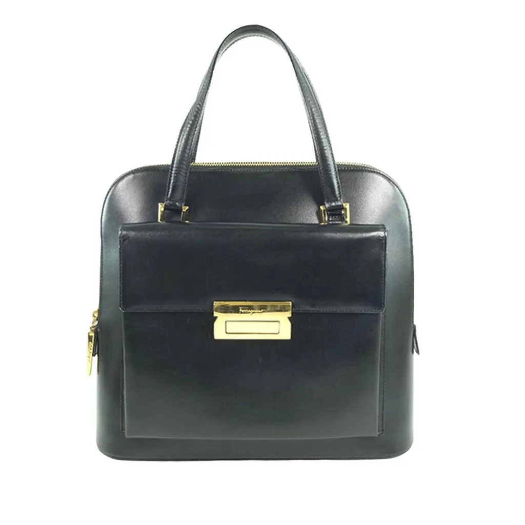 Salvatore Ferragamo Leather Handbag Black Leather Good - Front View