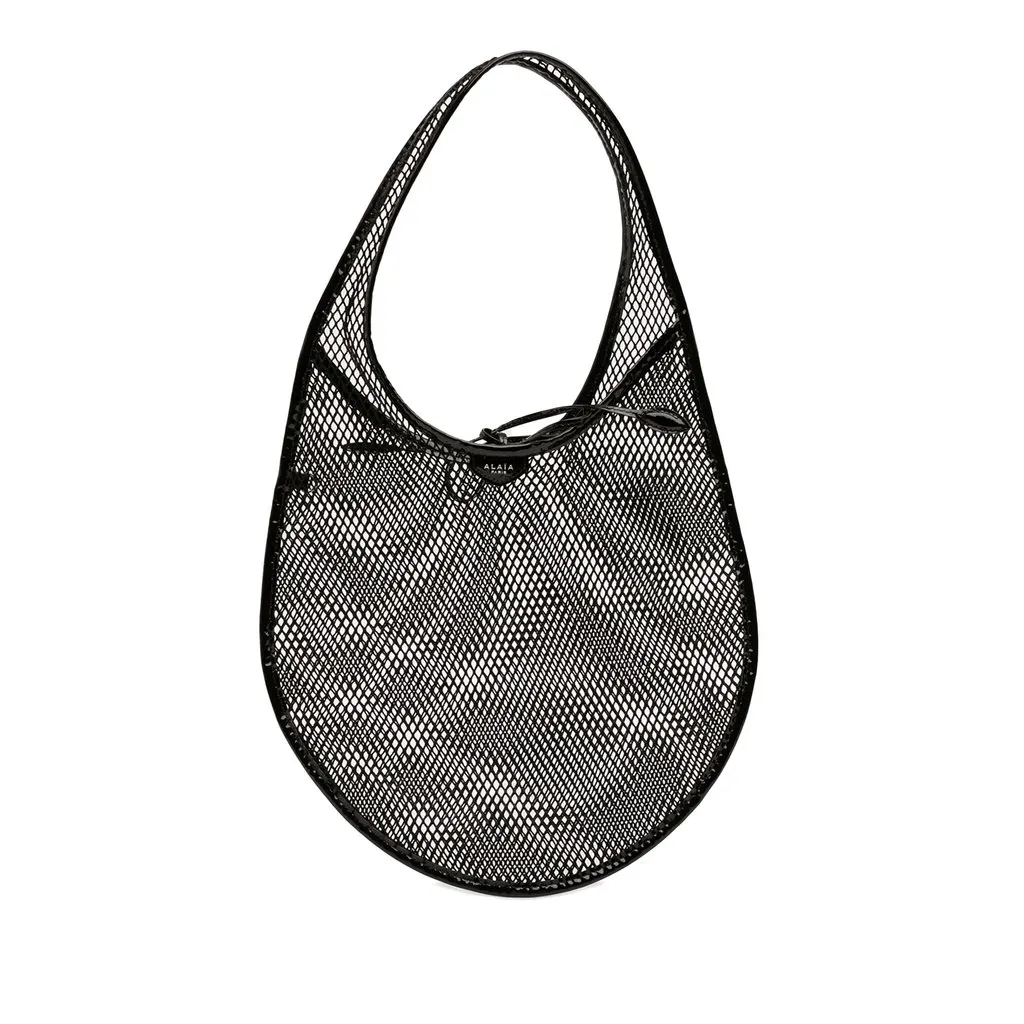 Alaïa Patent Trimmed Mesh Fishnet Hobo Black Very good - Front View
