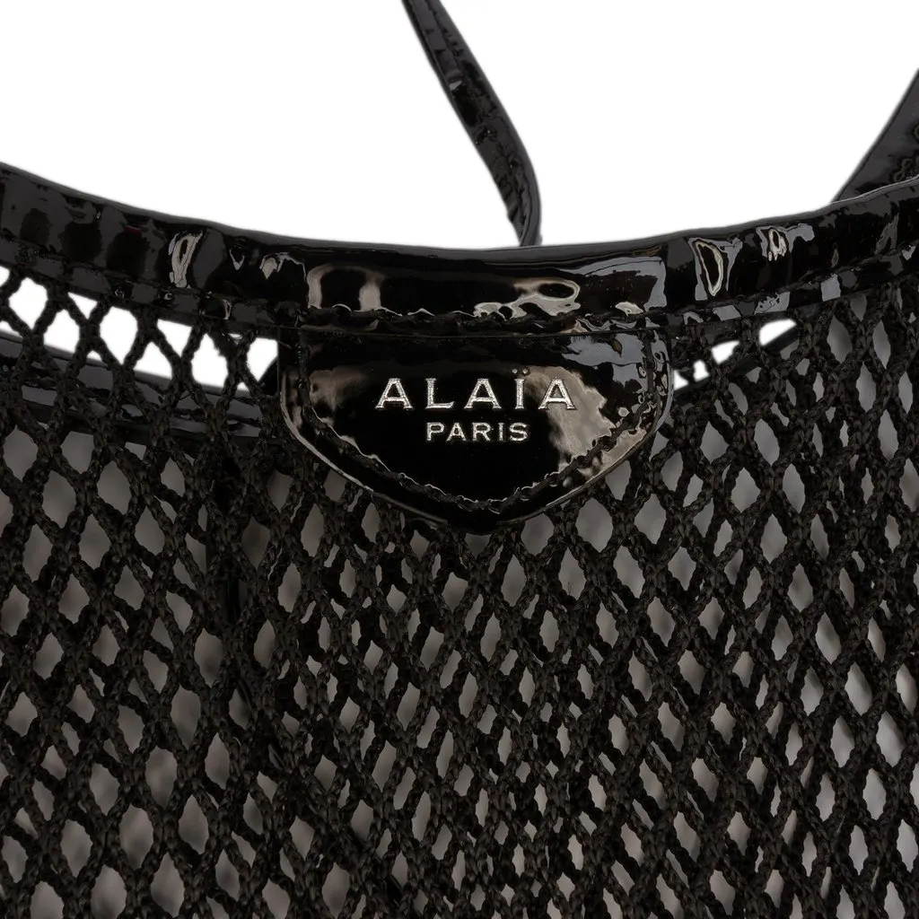 Alaïa Patent Trimmed Mesh Fishnet Hobo Black Very good - Box View