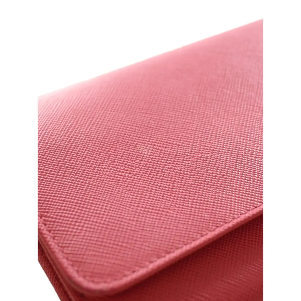Prada Saffiano Wallet On Chain Pink Leather Very good - Box View