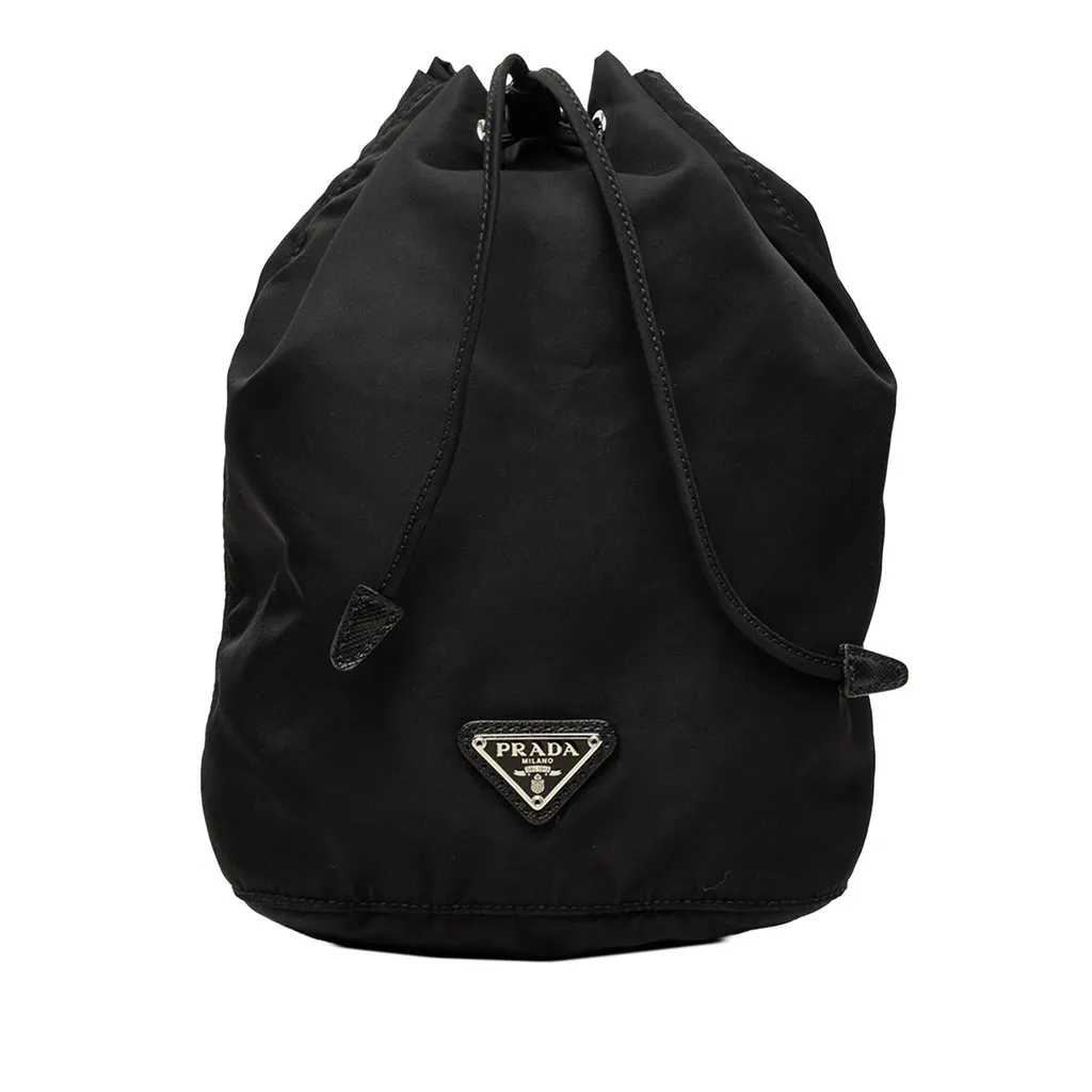 Prada Tessuto Drawstring Pouch Black Polyamide Good - Front View