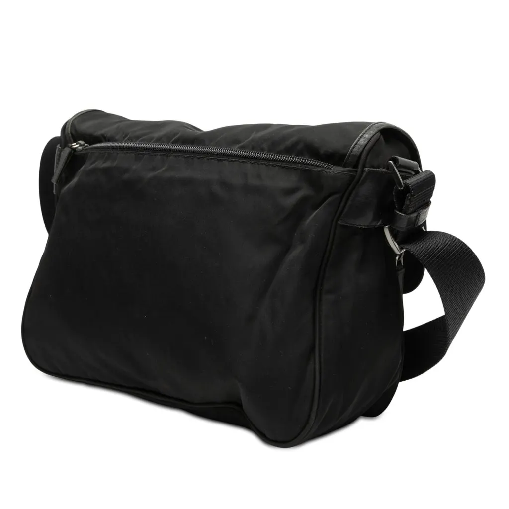 Prada Tessuto Double Buckle Messenger Bag Black Very good - Back View