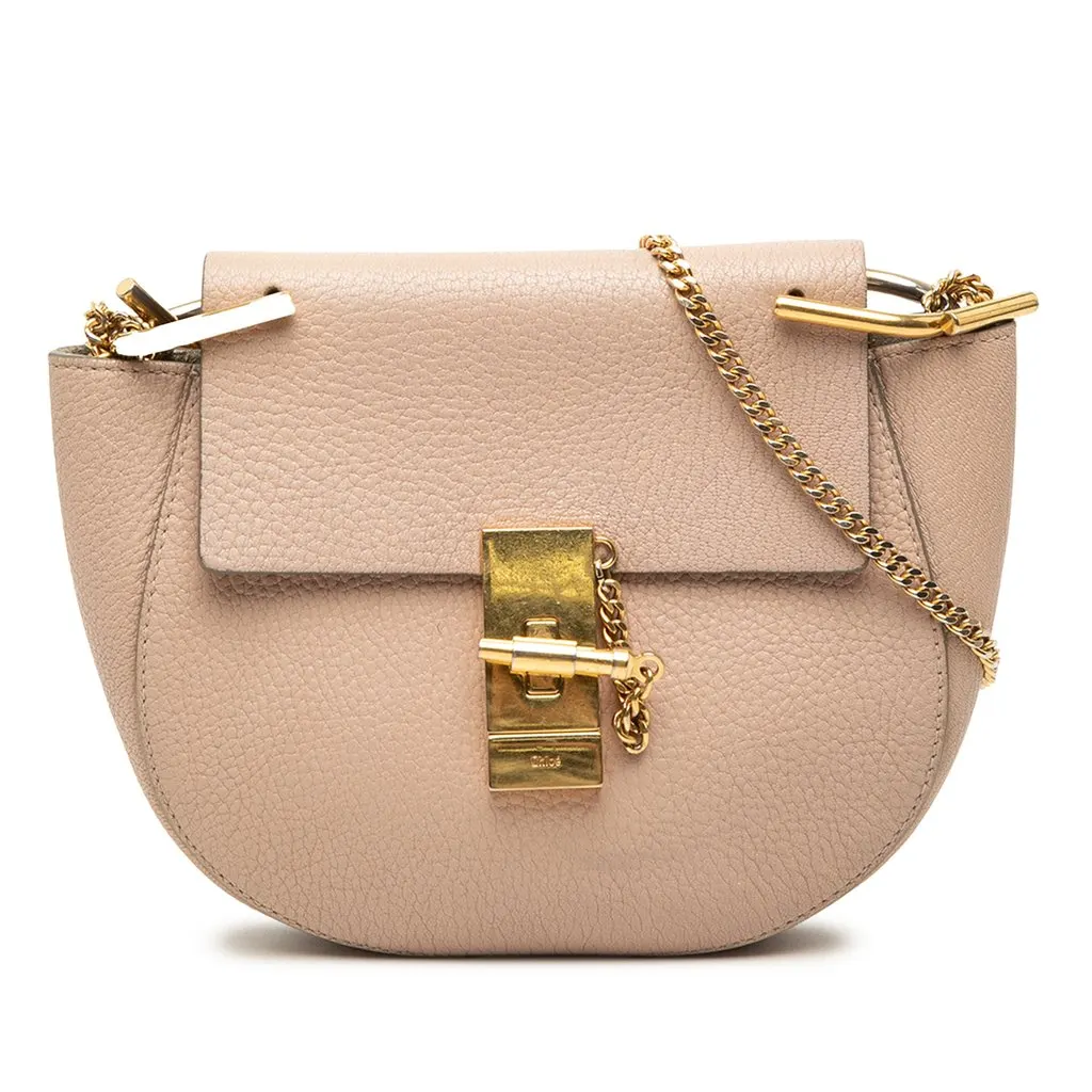 Chloé Mini Grained Lambskin Drew Crossbody Brown Leather Very good - Front View