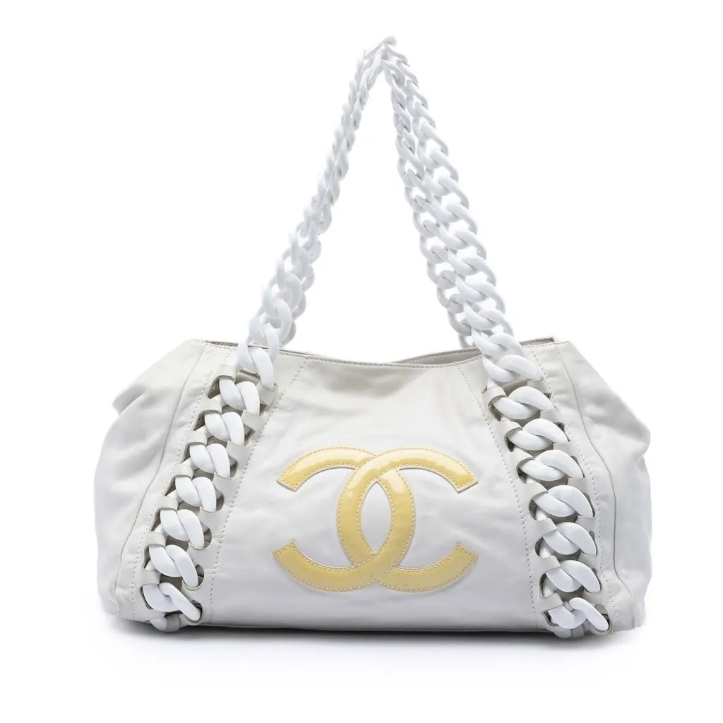Chanel Calfskin Modern Chain Rhodoid East West Tote White Leather Very good - Front View