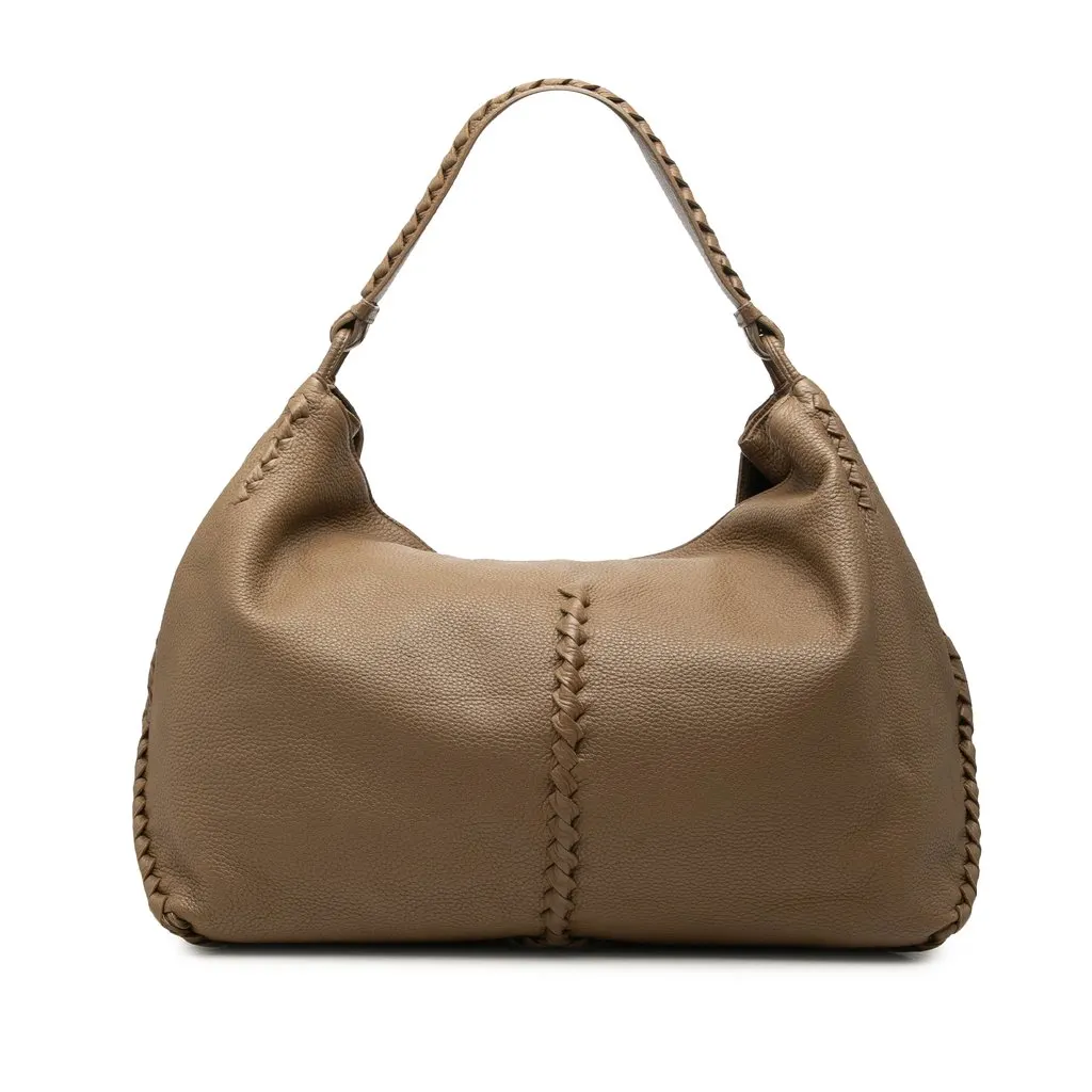 Bottega Veneta Large Intrecciato Trimmed Washed Cervo Deerskin Hobo Brown Leather Very good - Front View