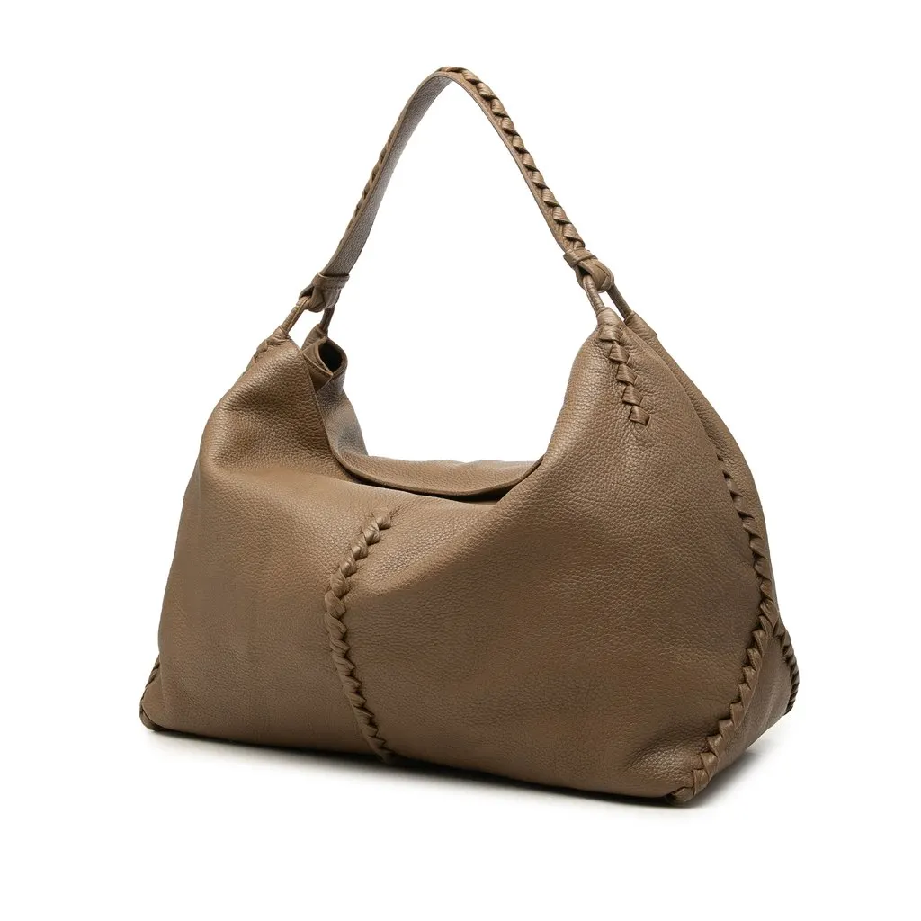 Bottega Veneta Large Intrecciato Trimmed Washed Cervo Deerskin Hobo Brown Leather Very good - Back View