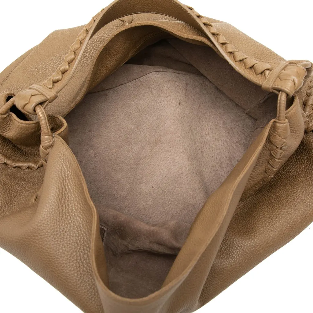 Bottega Veneta Large Intrecciato Trimmed Washed Cervo Deerskin Hobo Brown Leather Very good - Model View