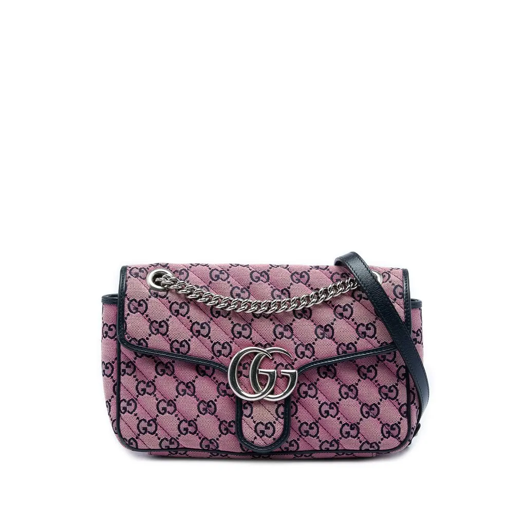 Gucci Medium GG Marmont Matelasse Diagonal GG Canvas Shoulder Bag Pink Canvas Very good - Front View