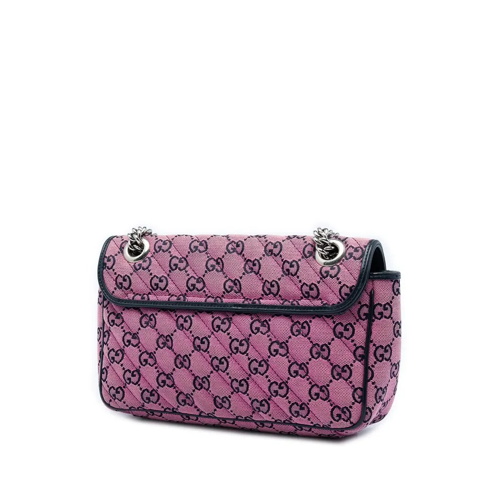 Gucci Medium GG Marmont Matelasse Diagonal GG Canvas Shoulder Bag Pink Canvas Very good - Back View