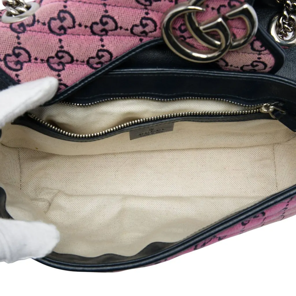 Gucci Medium GG Marmont Matelasse Diagonal GG Canvas Shoulder Bag Pink Canvas Very good - Model View