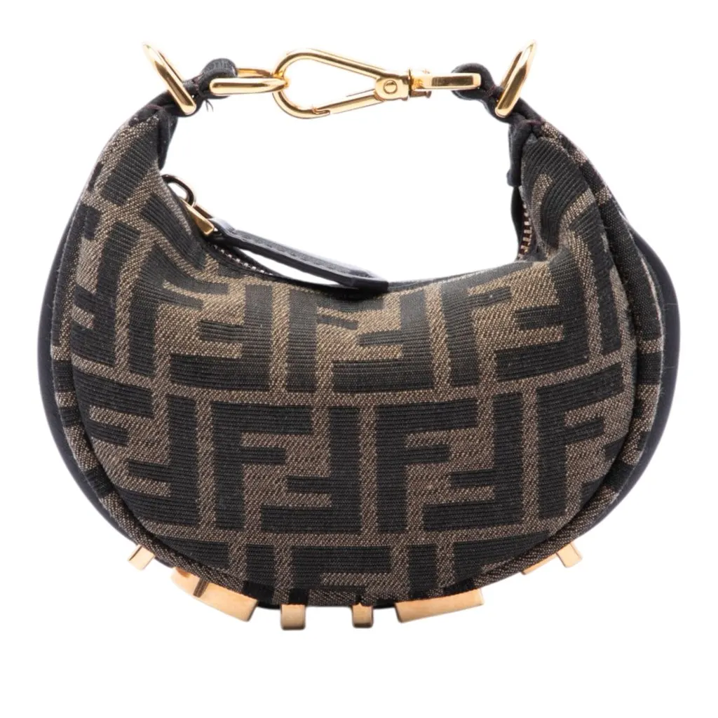 Fendi Nano FF Jacquard Fendigraphy Hobo Brown Jacquard Good - Front View