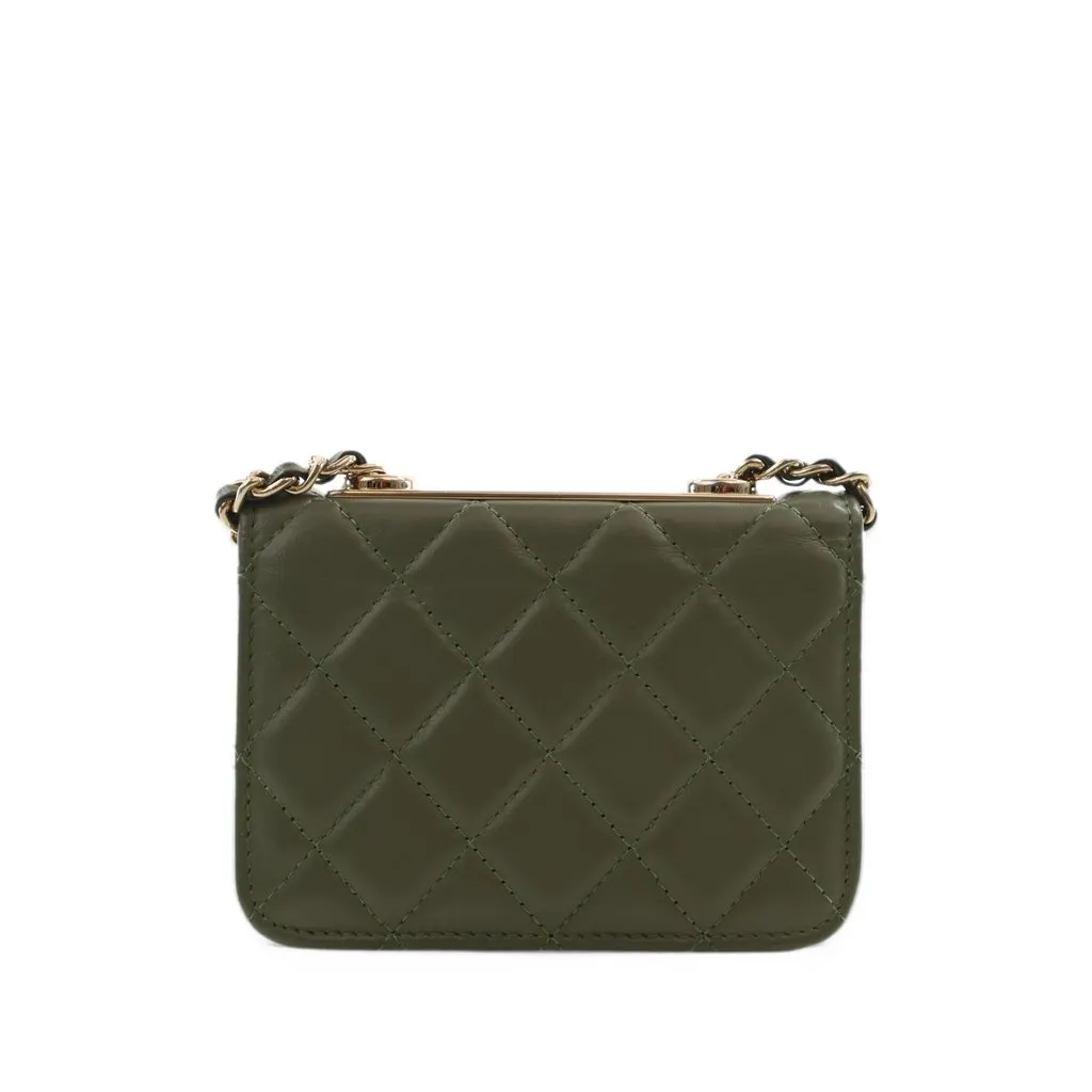 Chanel Mini Quilted Lambskin Trendy CC Card Holder on Chain Green Leather Very good - Back View