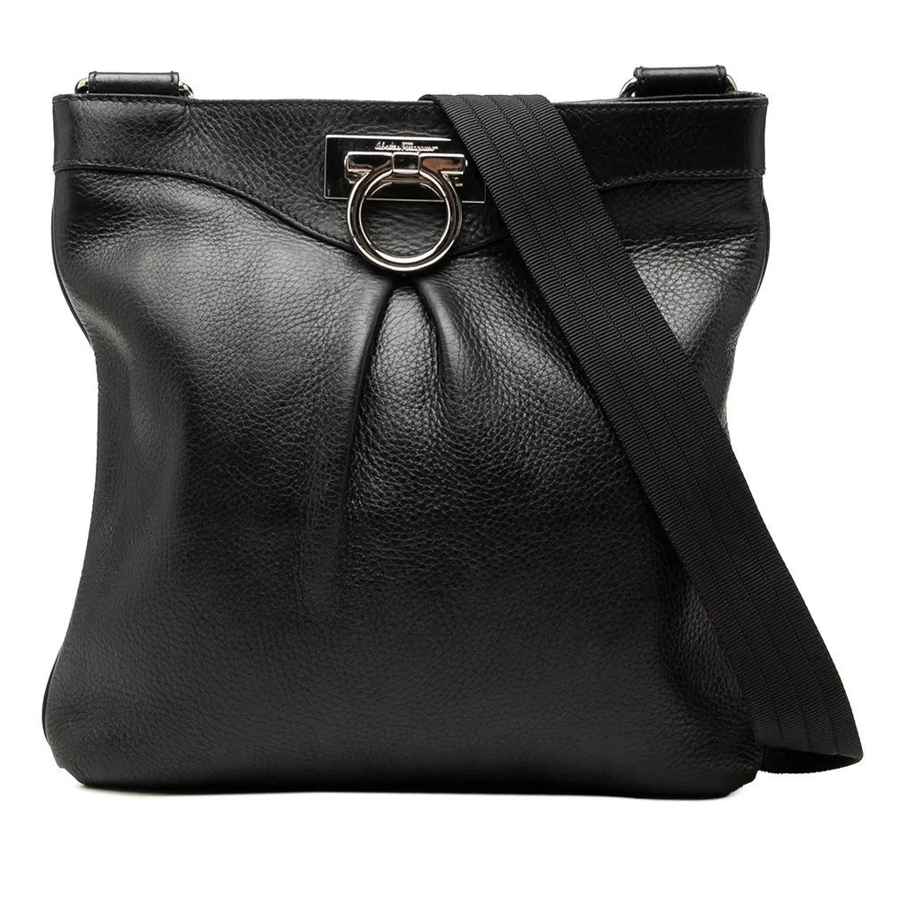 Salvatore Ferragamo Grained Calfskin Graziella Crossbody Black Leather Good - Front View