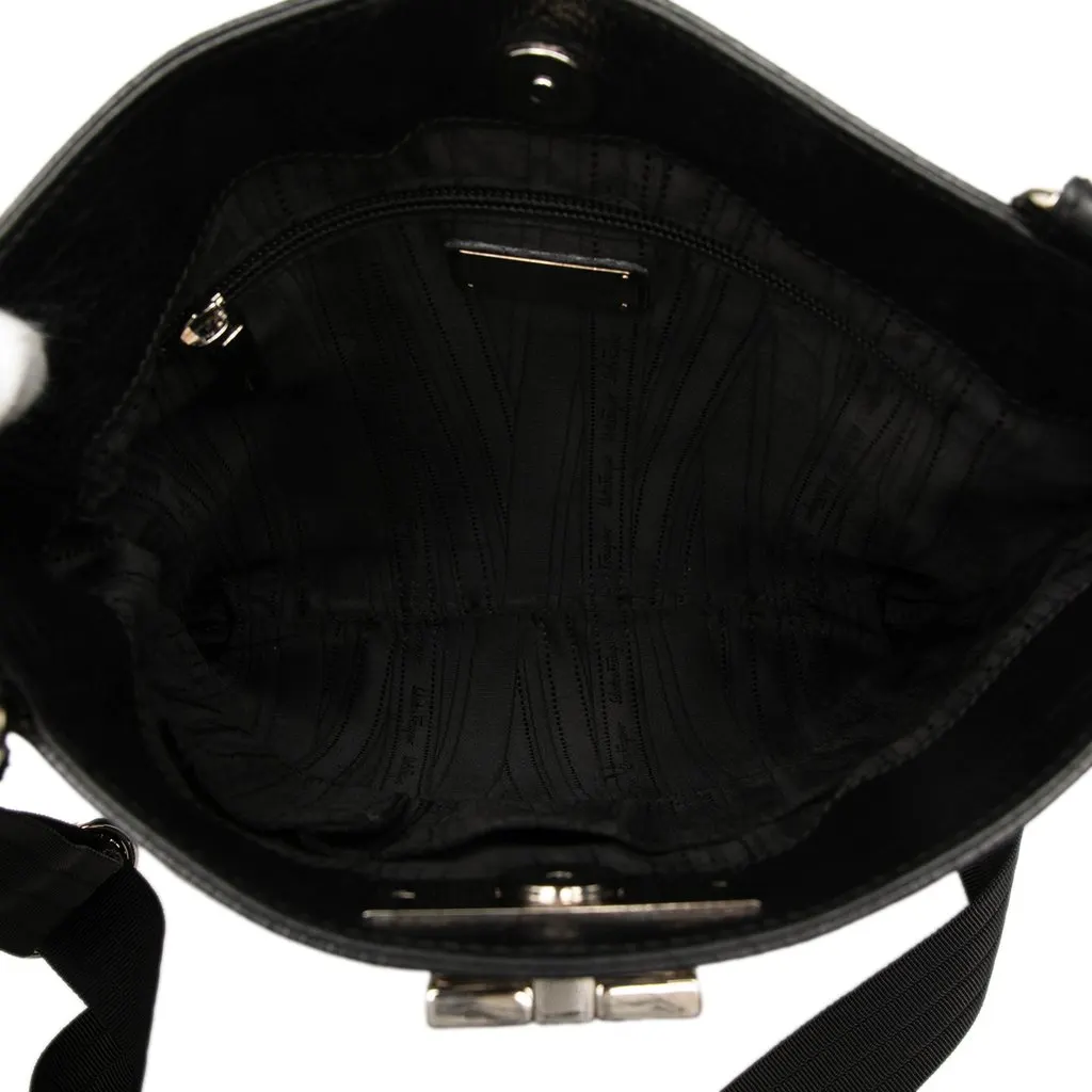 Salvatore Ferragamo Grained Calfskin Graziella Crossbody Black Leather Good - Model View