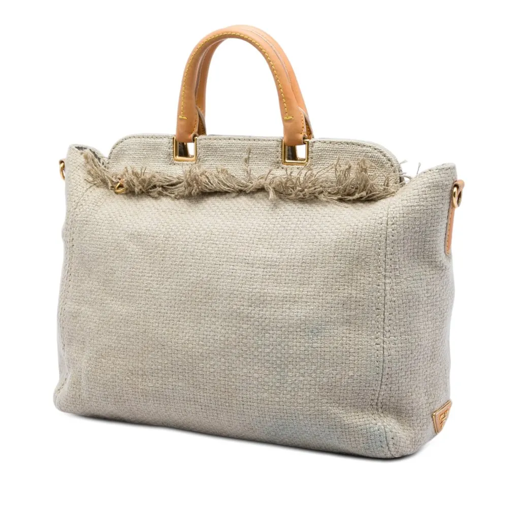 Prada Raffia Lino Fringe Shopping Tote Beige Very good - Back View