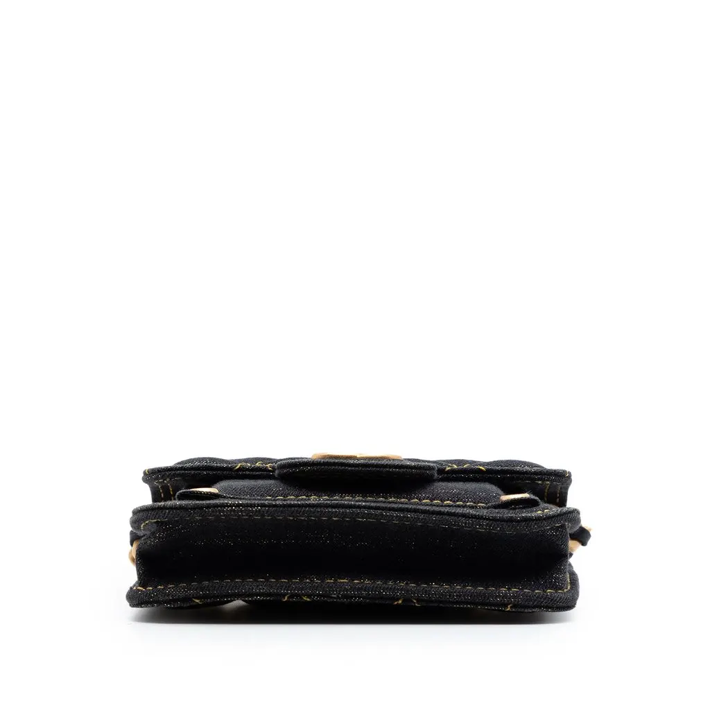 Chanel Mini Quilted Denim Double You Card Holder with Chain Blue Very good - Inside View