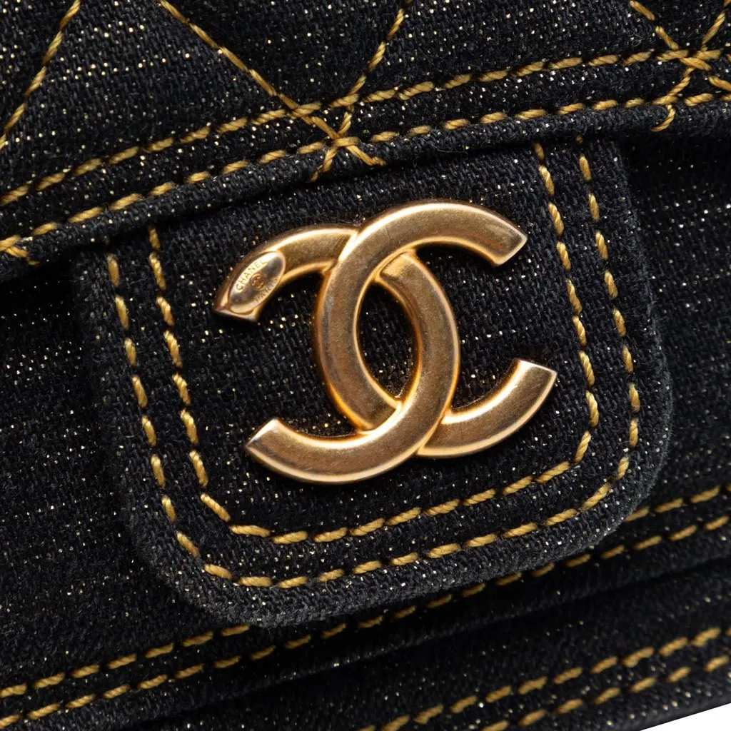 Chanel Mini Quilted Denim Double You Card Holder with Chain Blue Very good - Box View