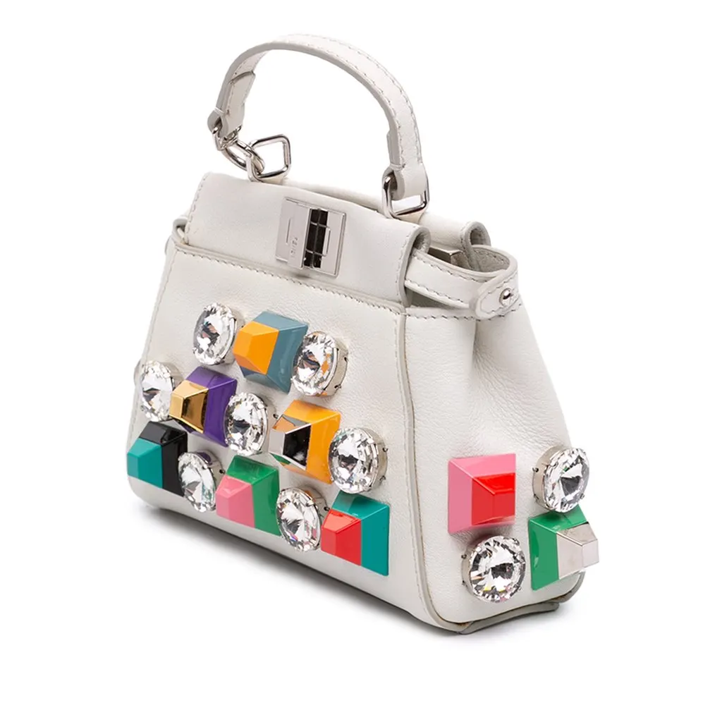 Fendi Micro Studded Calfskin Peekaboo Iconic Satchel White Leather Very good - Back View