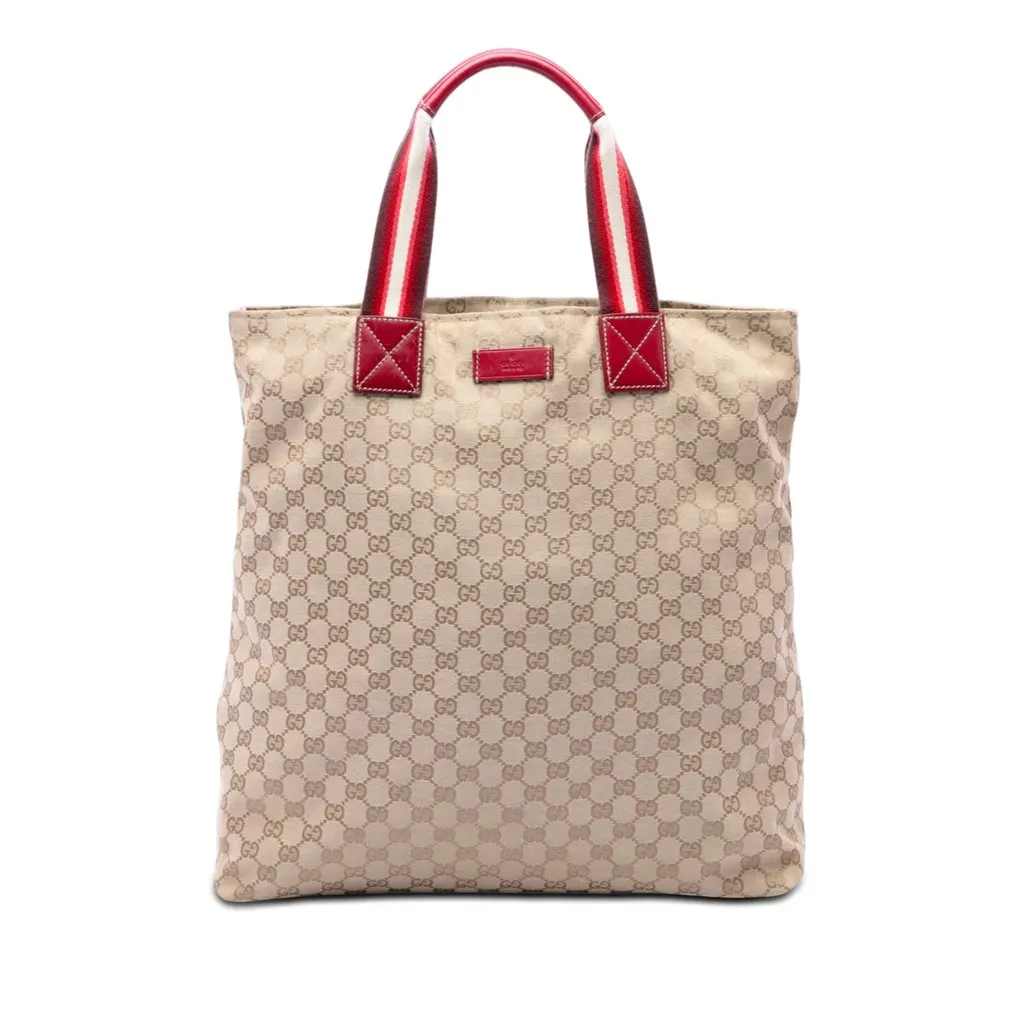 Gucci GG Canvas Web Vertical Tote Beige Very good - Front View