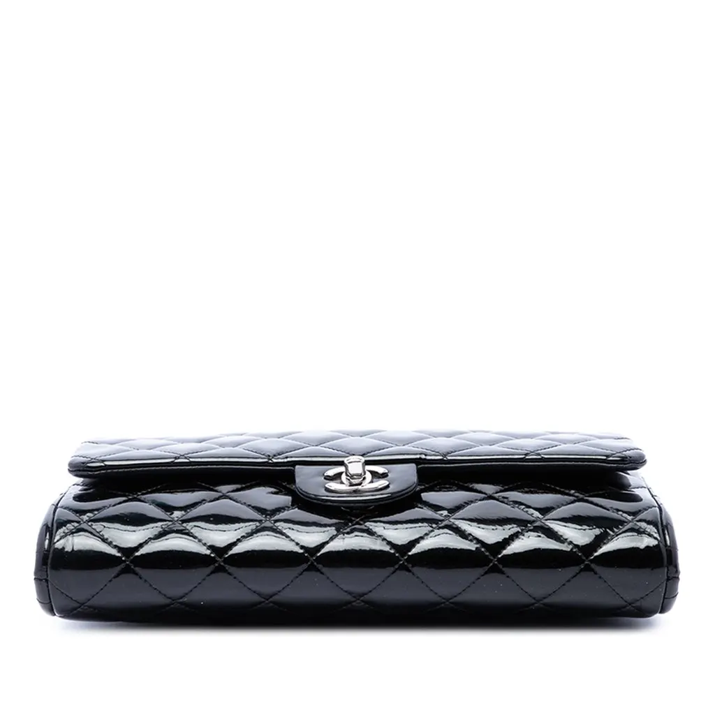 Chanel CC Quilted Patent Flap Clutch with Chain Black Leather Good - Inside View