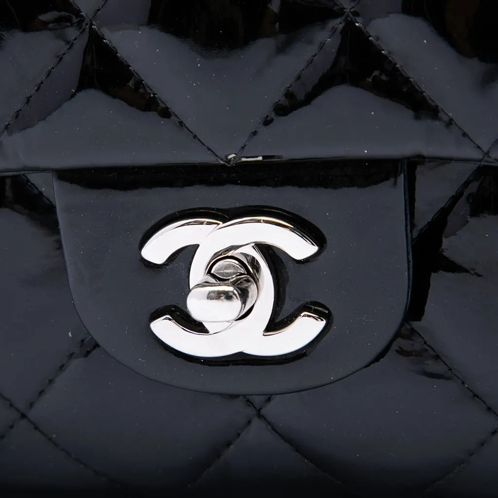 Chanel CC Quilted Patent Flap Clutch with Chain Black Leather Good - Box View