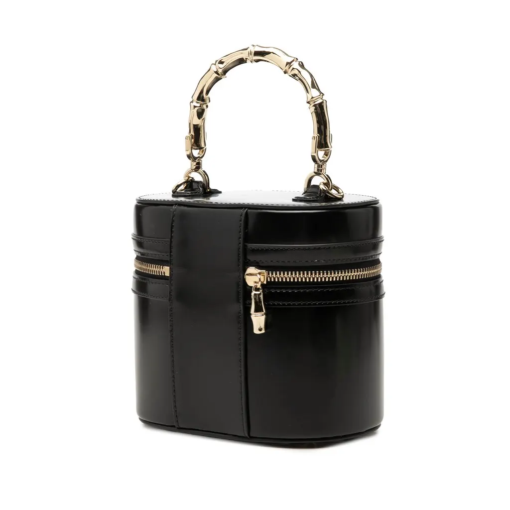 Gucci Shiny Calfskin Bamboo Vanity Bag Black Leather Very good - Back View