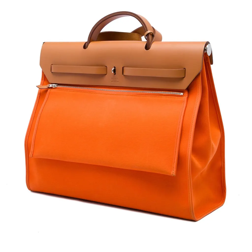 Hermès Toile Herbag Zip 39 Orange Canvas Very good - Back View
