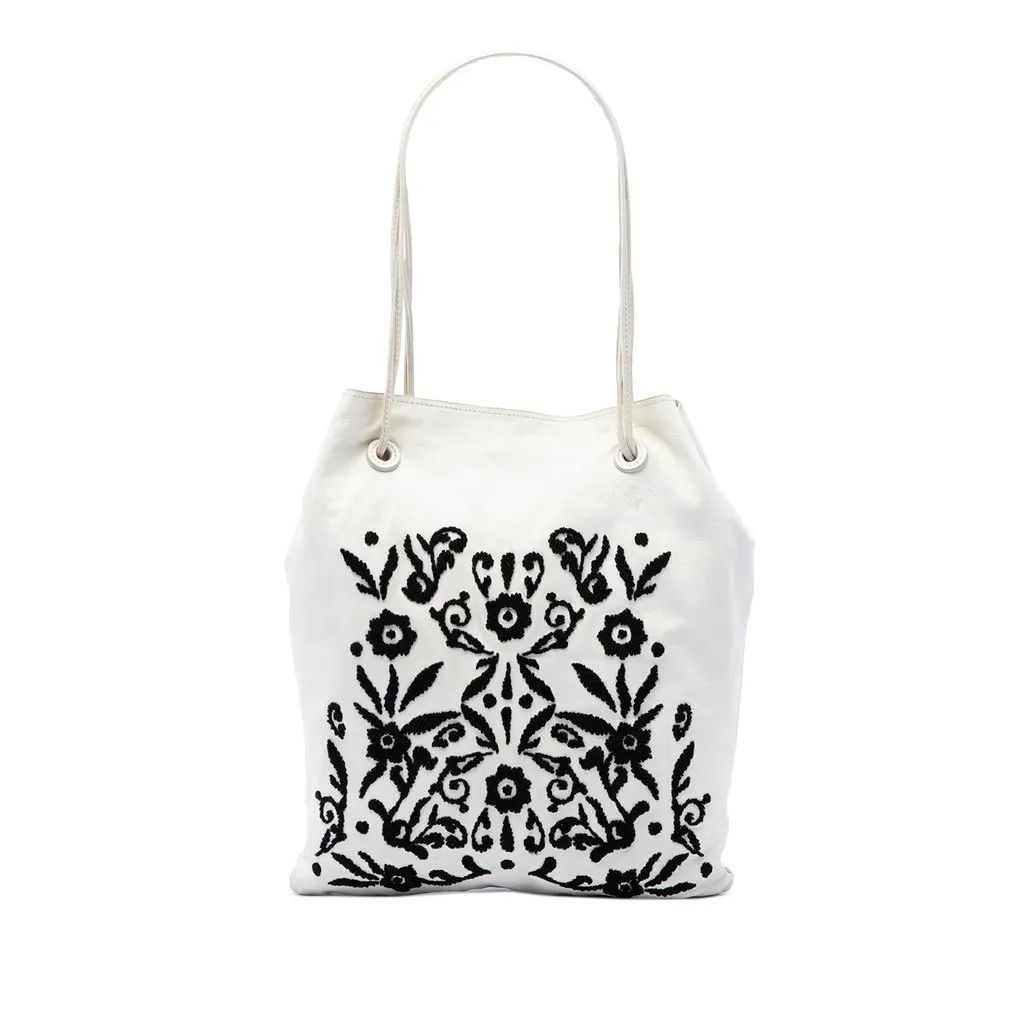 Prada Nappa Ricamo Tote White Leather Very good - Front View