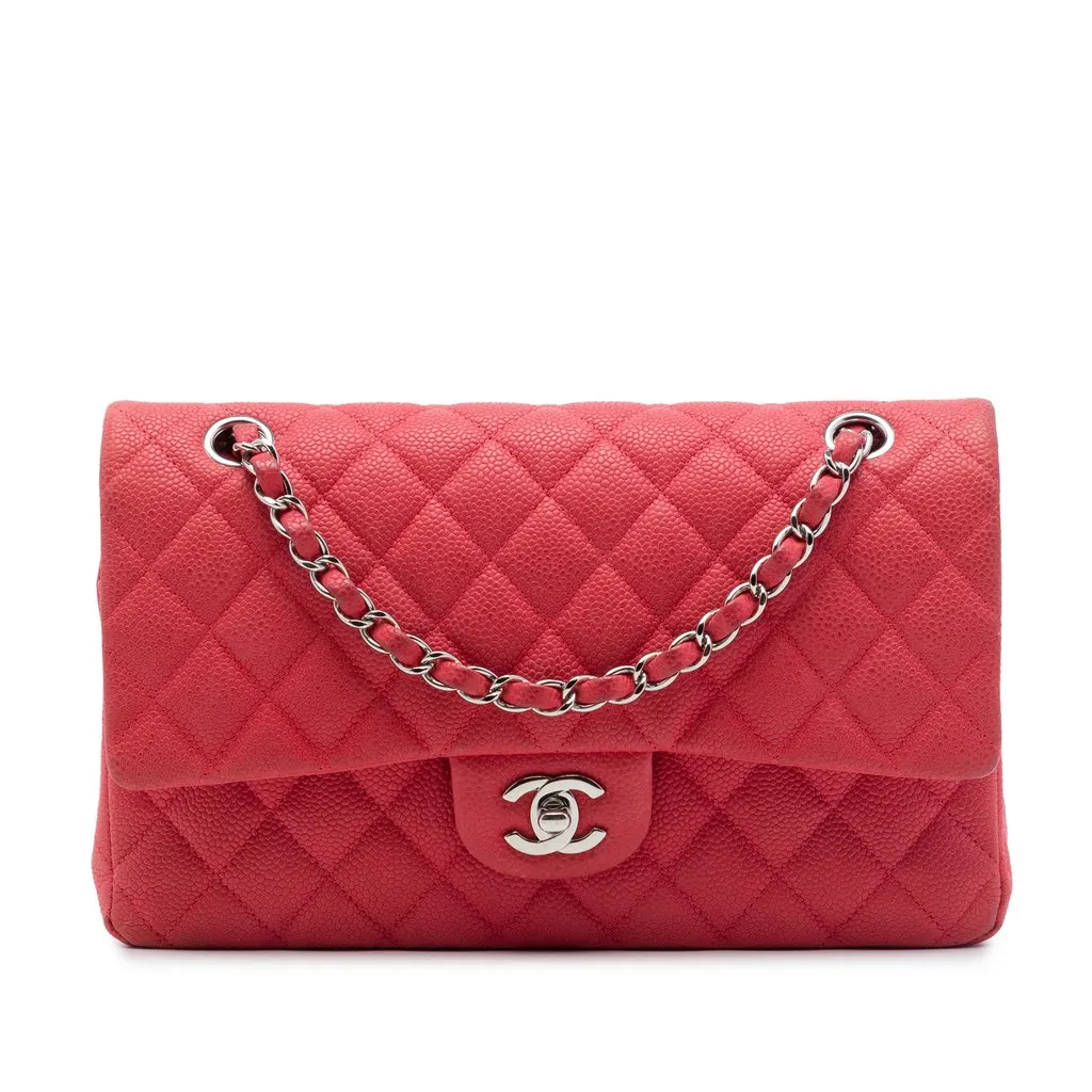 Chanel Medium Classic Caviar Double Flap Red Leather Very good - Front View