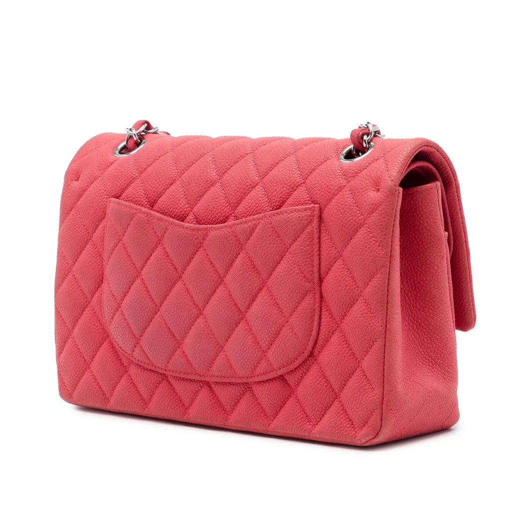 Chanel Medium Classic Caviar Double Flap Red Leather Very good - Back View