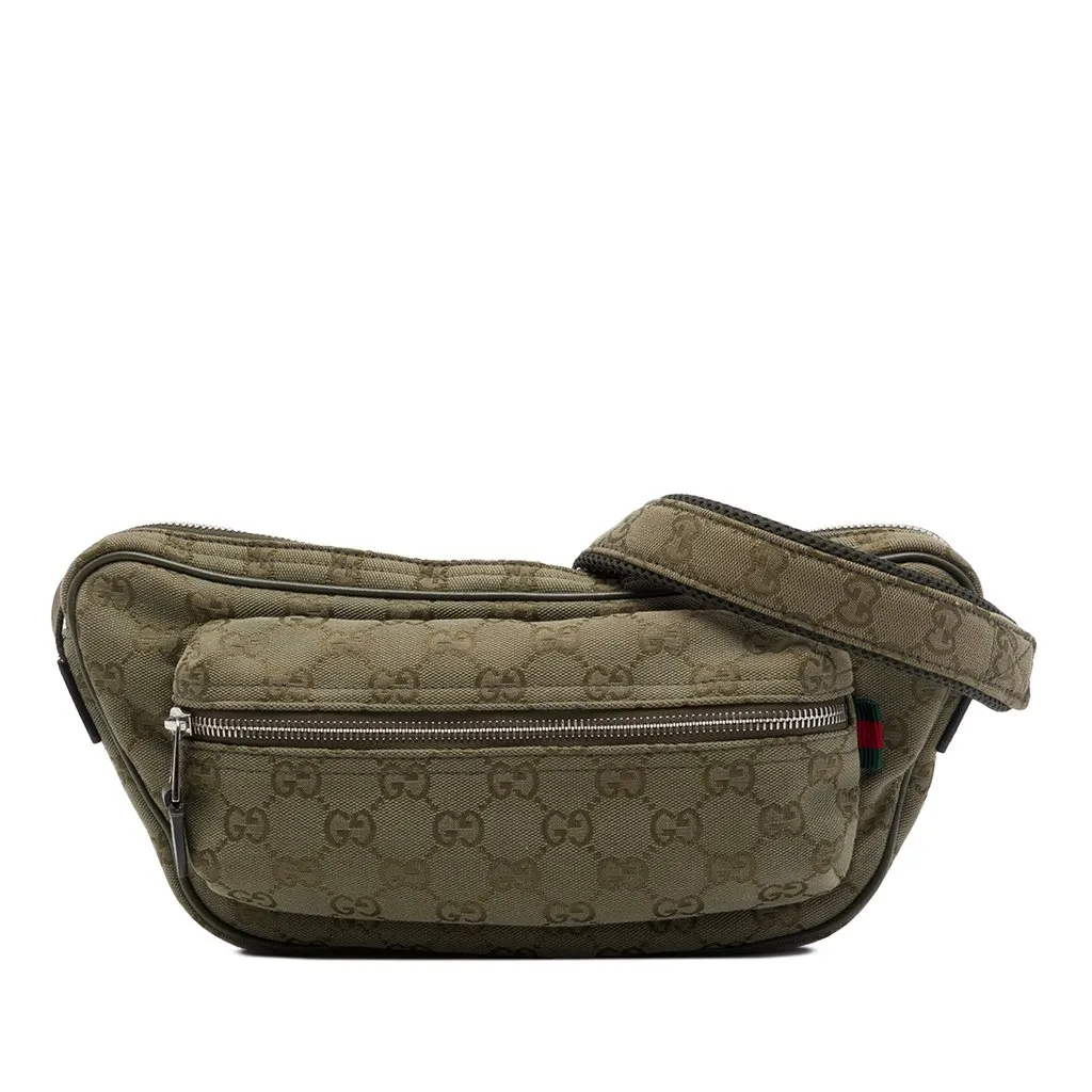 Gucci Large GG Canvas Web Sling Bag Green Canvas Very good - Front View