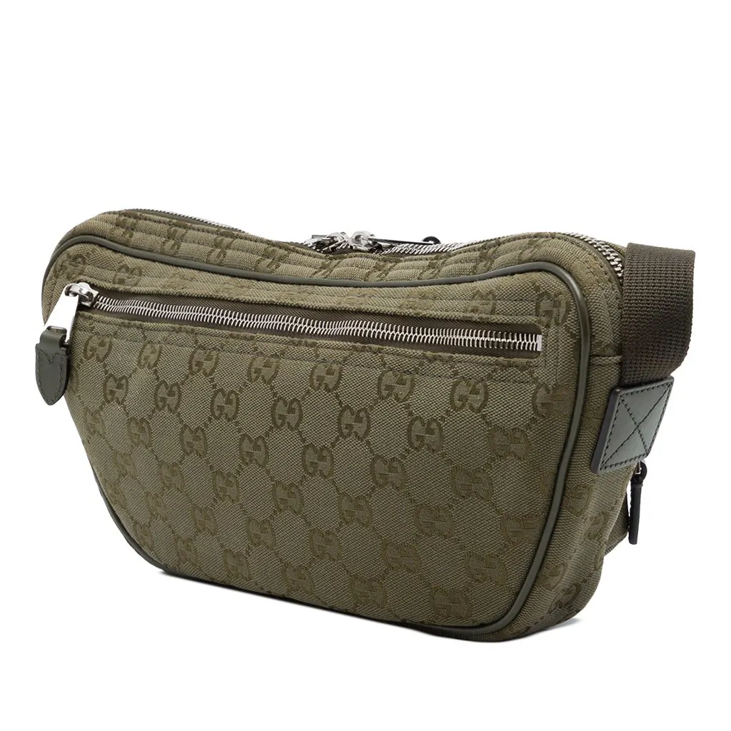 Gucci Large GG Canvas Web Sling Bag Green Canvas Very good - Back View