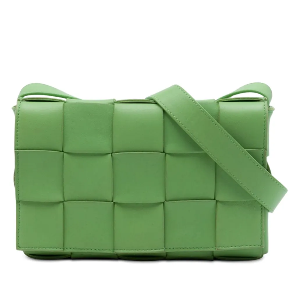 Bottega Veneta Nappa Intrecciato Cassette Crossbody Green Leather Very good - Front View