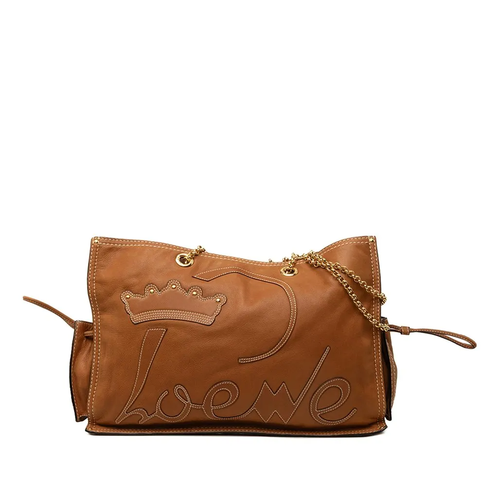 Loewe Leather Crown Logo Shopper Tote Brown Leather Very good - Front View