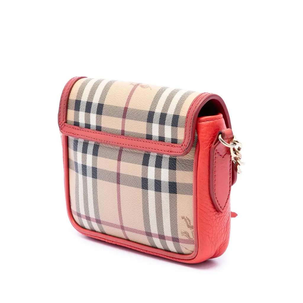 Burberry Mini Haymarket Check Coated Canvas Tassel Crossbody Beige Very good - Back View