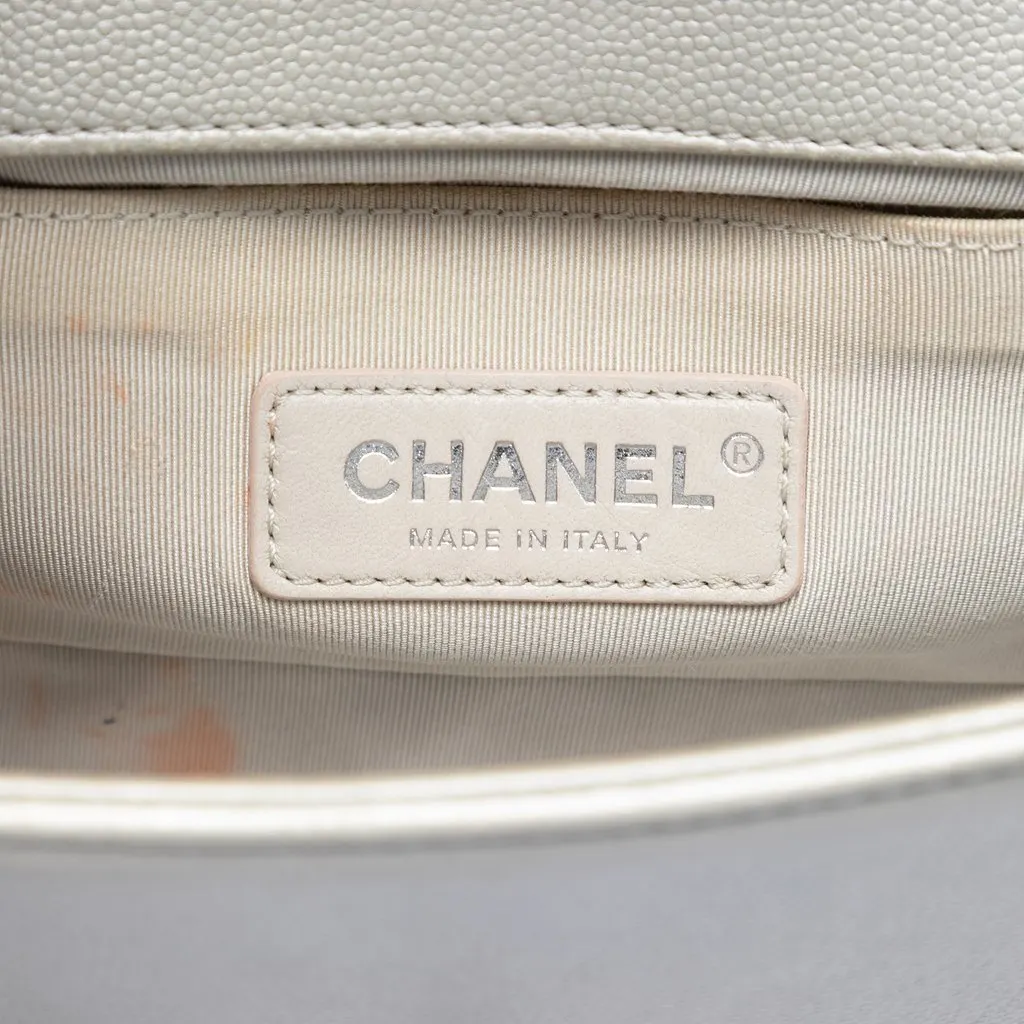 Chanel Small Quilted Metallic Caviar Boy Flap Silver Leather Very good - Box View