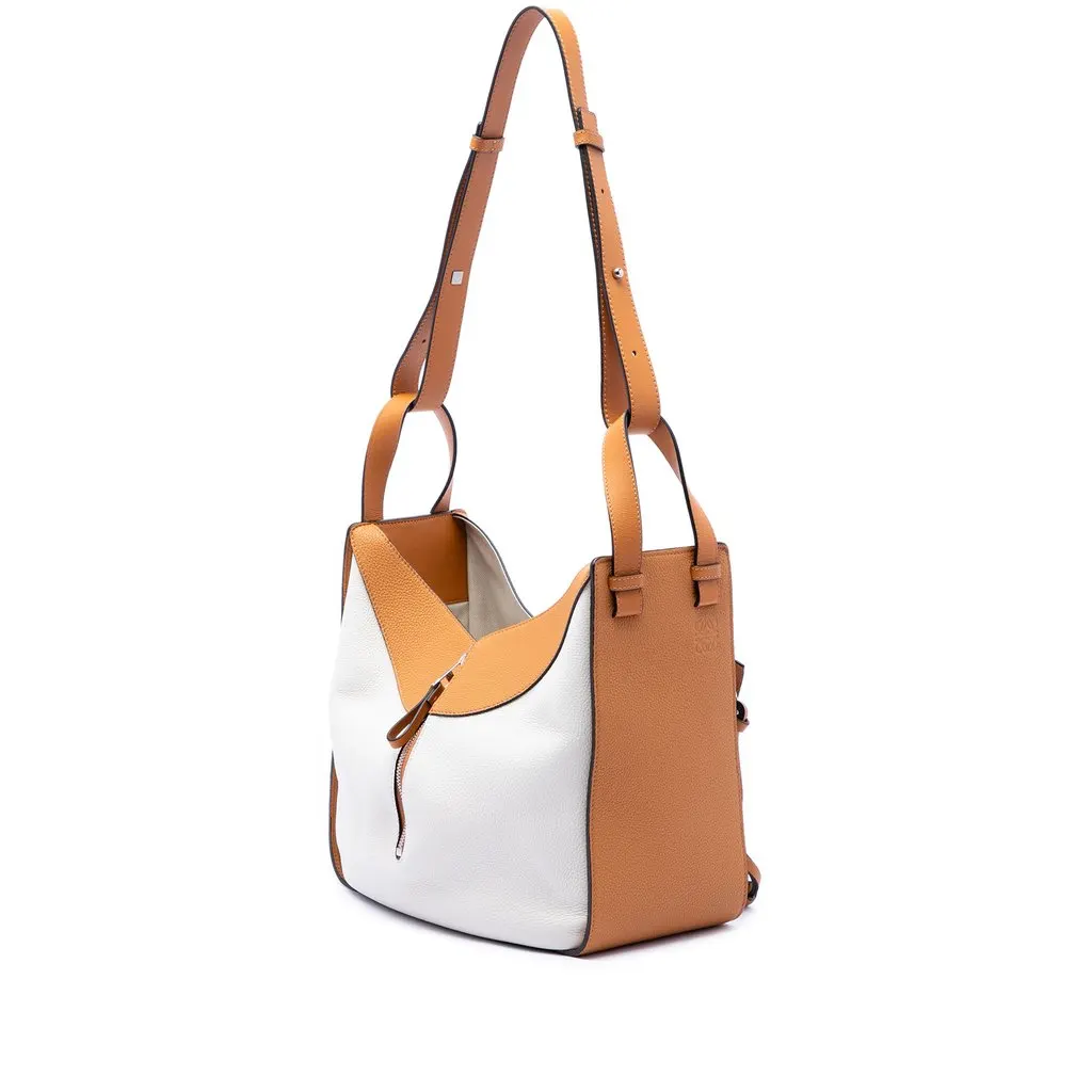 LOEWE Medium Bicolor Grained Calfskin Hammock Satchel White Leather Very good - Back View