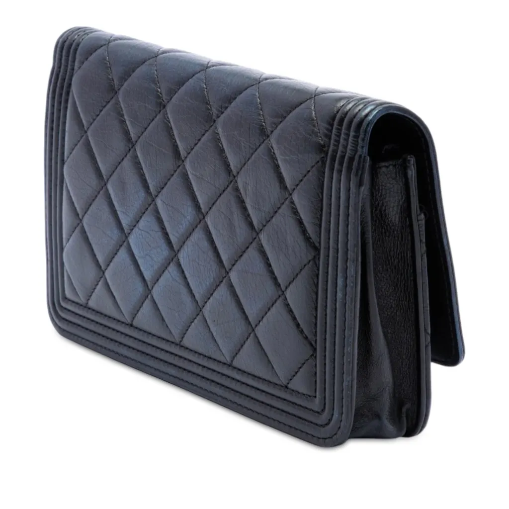 Chanel Quilted Aged Calfskin Boy Wallet on Chain Black Leather Very good - Back View