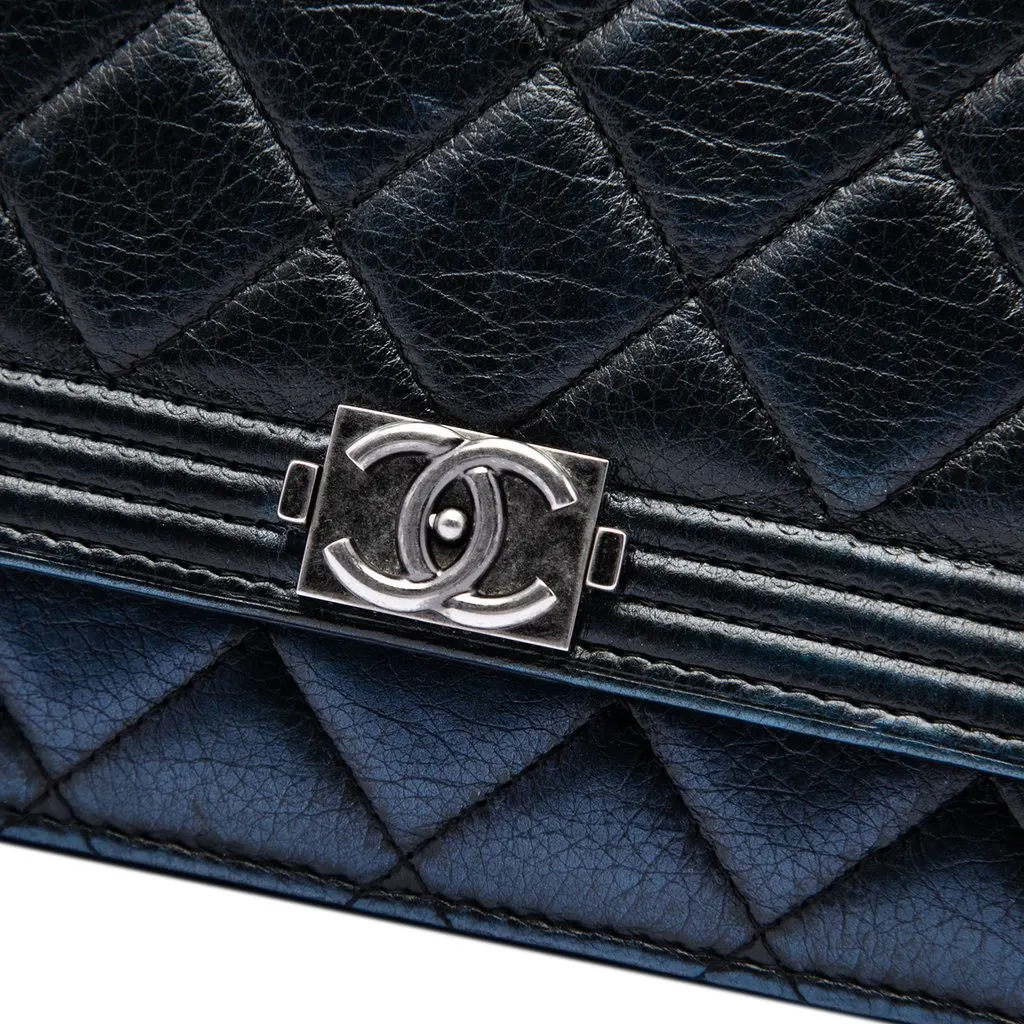 Chanel Quilted Aged Calfskin Boy Wallet on Chain Black Leather Very good - Box View