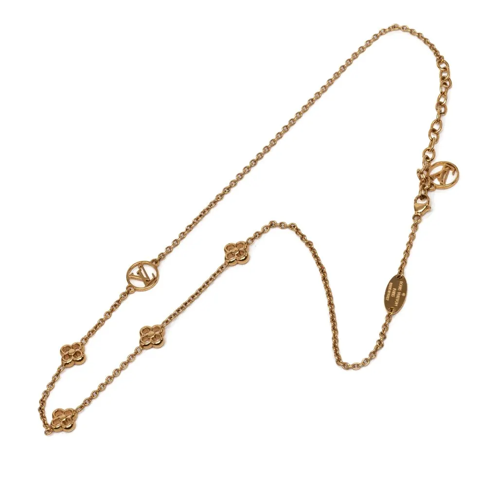 Louis Vuitton Gold Plated Flower Full Necklace Gold Metal Very good - Front View