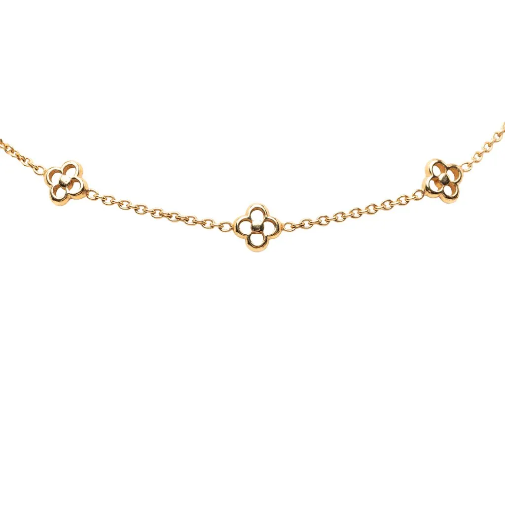 Louis Vuitton Gold Plated Flower Full Necklace Gold Metal Very good - Back View