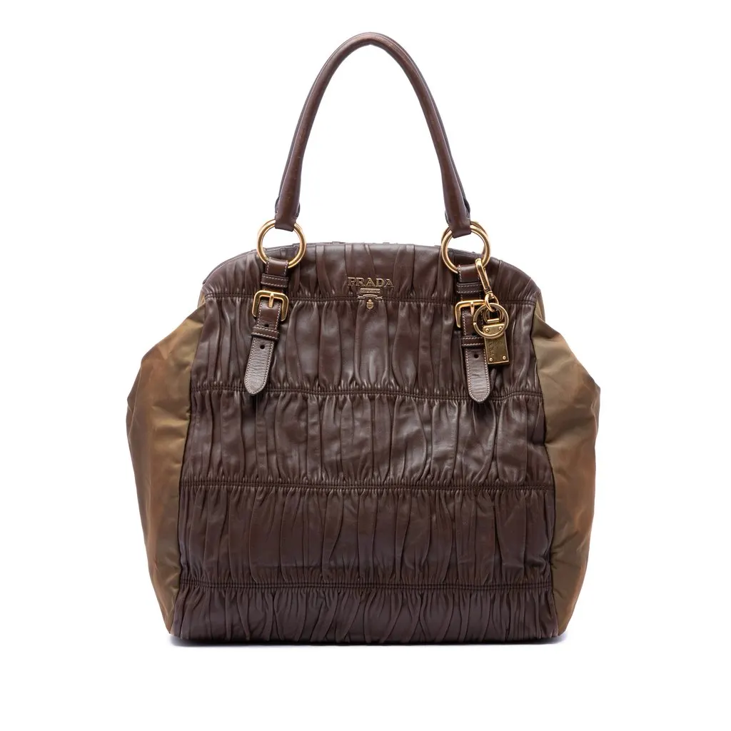 Prada Nappa Gaufre and Tessuto Tote Brown Leather Very good - Front View