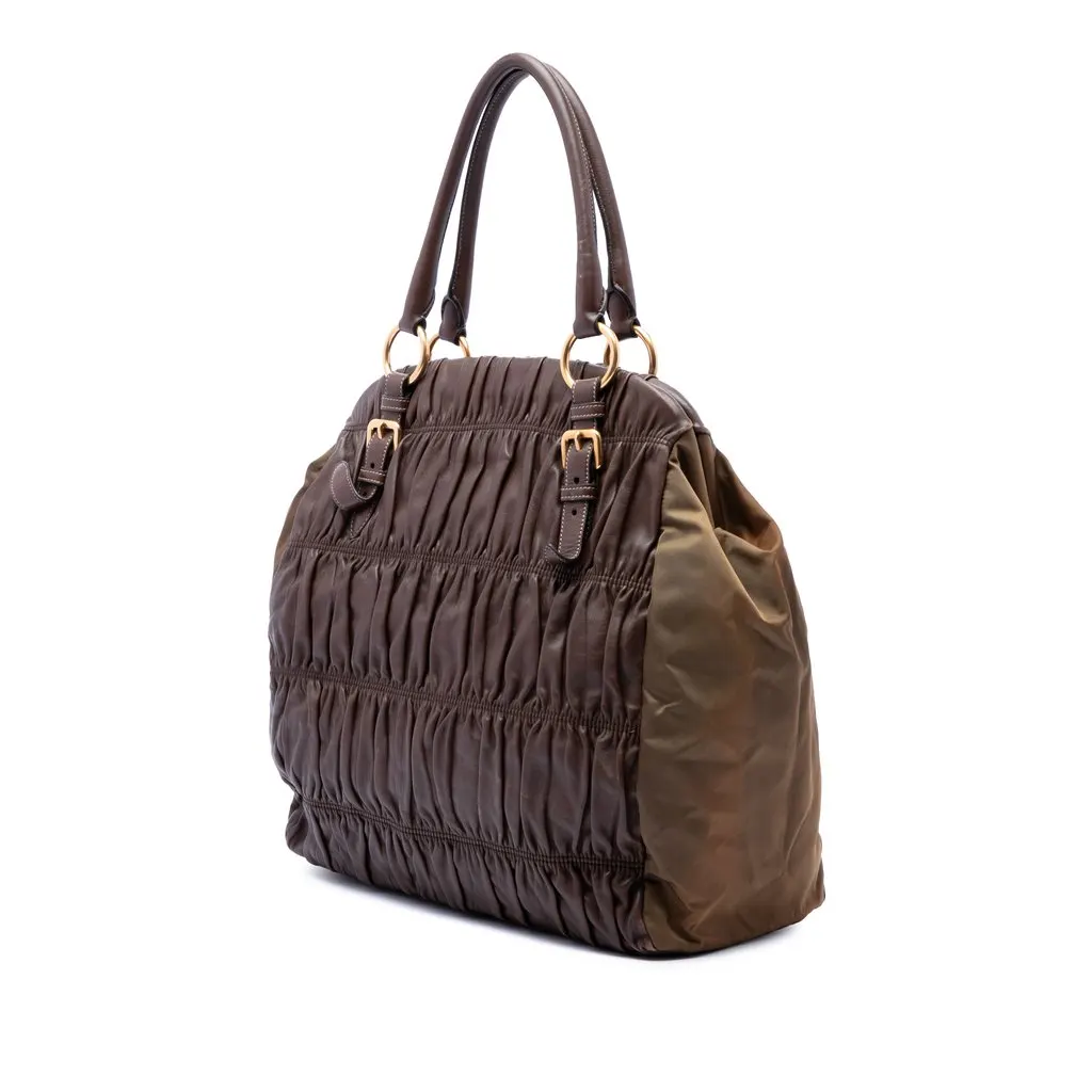 Prada Nappa Gaufre and Tessuto Tote Brown Leather Very good - Back View