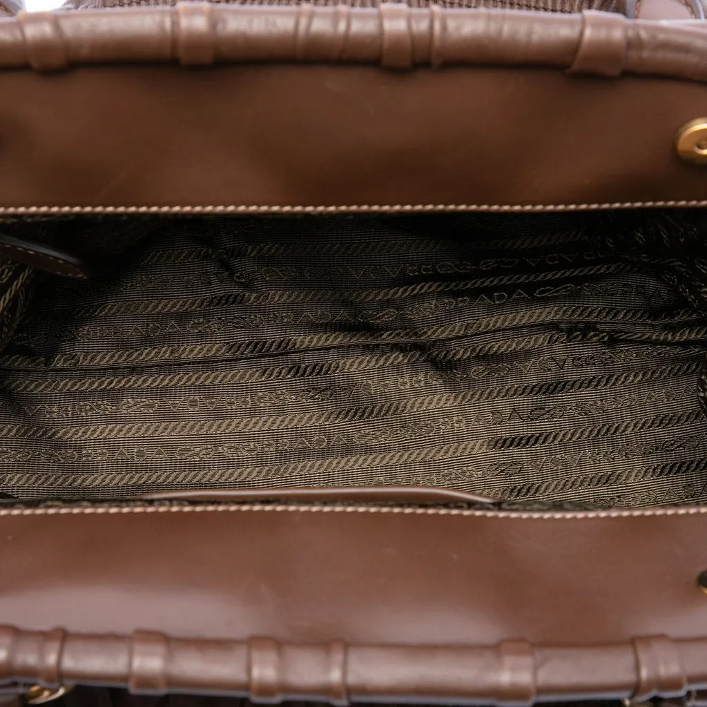 Prada Nappa Gaufre and Tessuto Tote Brown Leather Very good - Model View